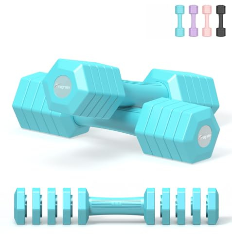 Fragraim Mancuernas Regulables, 5,44 kg(2,72 kg x 2) Juego de Pesas de Mano 4 en 1 para Mujeres y Hombres, par de Mancuernas, Cada una de 0,9 kg, 1,36 kg, 1,81 kg, 2,27 kg, 2,72 kg - Azul