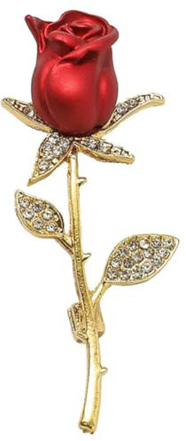 BEAMARKER Red Rhinestone Rose Brooch Alloy Rose Enamel Pin Red Flower Gold Crystal Big Leaf Lapel Pins Dress Jewelry Accessories for Women Female Party Wedding Banquet Ceremony Valentine Gift