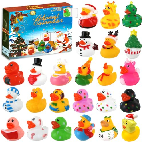 24 Pcs Rubber Duck Advent Calendar 2025, Rubber Duck Bath Toys 24 Days Advent Calendar 2025 Kids Christmas Countdown Calendars Creative Christmas Gifts for Boys Girls Kids Gifts Party Favors