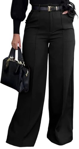 SHINFY Women Wide Leg Dress Pants High Waisted Slacks Pleated Business Casual Office Palazzo Work Pants Trousers Black