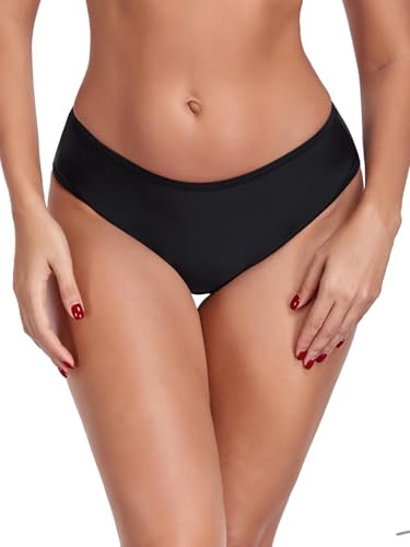 Ocean Blues Women's Black Period Swimwear Mid Waisted Leakproof Period Bikini Bottom Quick-Dry Waterproof Swim Bottom for Beach, Pool & Vacation Size Medium