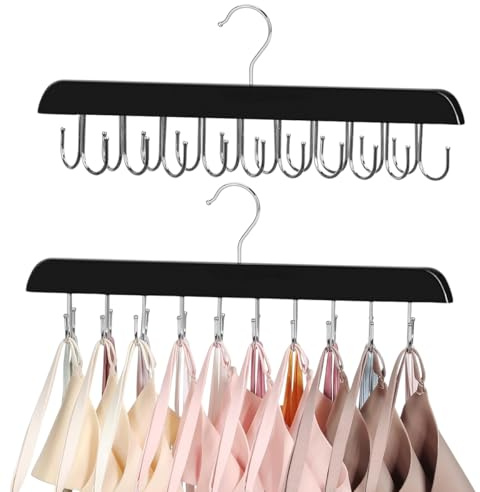 Elyyapt 2 Pack Belt Hanger for Closet 40 hook Bra Hanger 360°Rotating Wooden Tie Holder Space-Saving Belt Tie Rack Belt Organizer Hanging Storage with for Bras Tank Tops Scarf Swimsuit