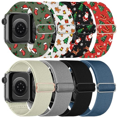 chinbersky 8 stycken armband kompatibla med Apple Watch armband 40 mm, 38 mm, 41 mm, 42 mm, 44 mm, 45 mm, 46 mm, 49 mm, justerbart sportnylon elastiskt armband för iWatch Ultra Serier 11 10 9 8 7 6 SE