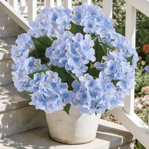 Kisflower Hortensier Konstgjorda blommor Hortensiemimikry Sidenblommor Buketter med stjälkar för bordsvaser Bordsdekoration Bröllop Fester Utomhusdekoration (blå, 1 st)