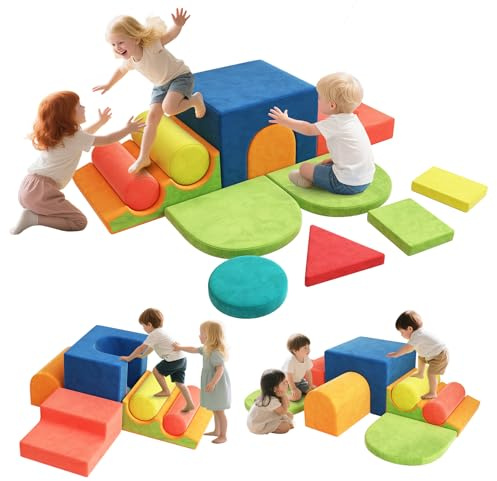 BabeNova 12-Piece Foam Climbing Blocks for Toddlers 1-3, Toddler Climbing Toys Indoor Soft Play Set, Kids Foam Climb Blocks with Tunnel, Steps, Rollers for Crawling, Montessori Indoor Play Gym