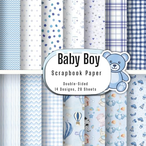 Baby Boy Pattern Scrapbook Paper Pack: 28 Sheets, Double-Sided, Decorative Craft Pads for DIY Background Card Making Scrapbooking