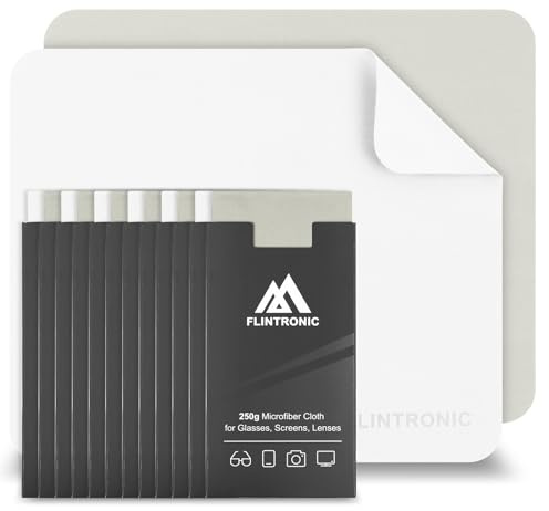 Flintronic 12pcs Paños de Limpieza Microfibra para Gafas, Pantallas, Lentes, Tabletas, Blanco, Gris, 15x18 cm