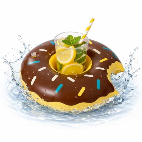 Dryckhållare, uppblåsbar luftmadrass, simring, simdäck för pool, cocktailhållare, ölhållare, mugg, burkshållare, mugghållare öl (donut brun)