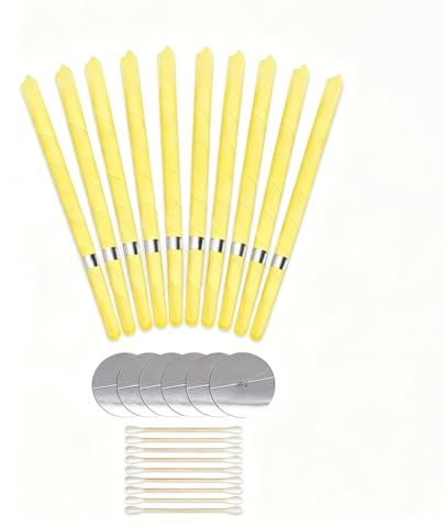 Set di 10 candele per la pulizia del cerume delle orecchie, in cera d'api naturale, set con 5 dischi protettivi, detergente per orecchie per adulti per il relax, kit di rimozione del cerume per le
