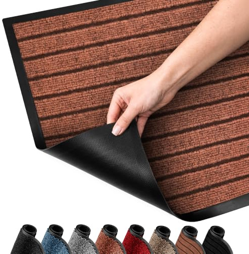 SG Traders Washable Door Mats - 7 Stripes Non-Slip Rubber Backed Doormats Indoor & Outdoor - Highly Absorbent Door Mats, Floor Mat, Kitchen Mat Perfect Dust Grabbing Dirt Trapper (80x200cm-Brown)
