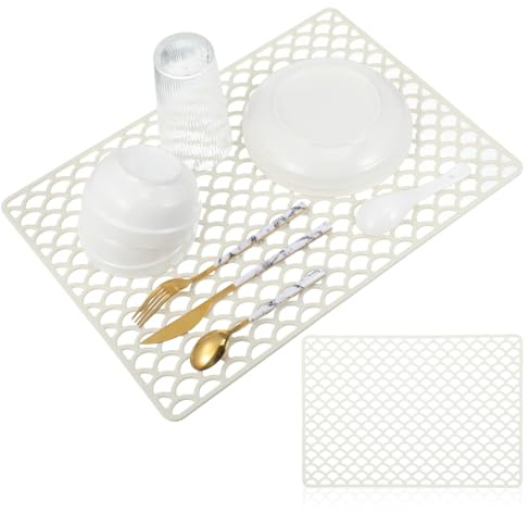 minkissy Protector de Fregadero Fácil de Limpiar y Flexible de Silicona Antideslizante y Resistente al Calor Alfombrilla Beige de 46 X 32 Cm para Cocina