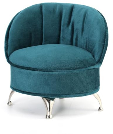 PETSOLA Boîte à Bijoux Femme Organisateur Coffret Rangement Tiroirs Velours Métal avec Poignées Discrètes et Pieds Stables, Vert Paon, Fauteuil 11.5 8.5 10cm