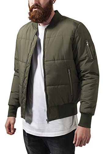 Urban Classics Herren Basic Quilt Bomber Jacket Jacke, GrÃƒ¼n (Olive 176), L EU