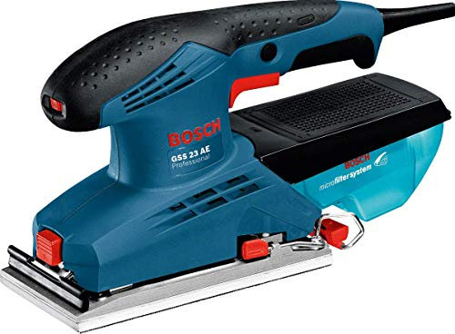 Bosch Professional Schwingschleifer GSS 23 AE (Leistung 190 Watt, Schwingschleif-Ø: 2 mm, inkl. 2x Schleifpapier, Lochwerkzeug, Microfilter Box, Handwerkoffer)