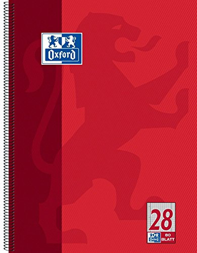 Oxford 100050361 Collegeblock, A4+, kariert / Rand li. + re. / 4-fach gelocht / Mikroperforation, 80 Blatt, 20er Pack, rot