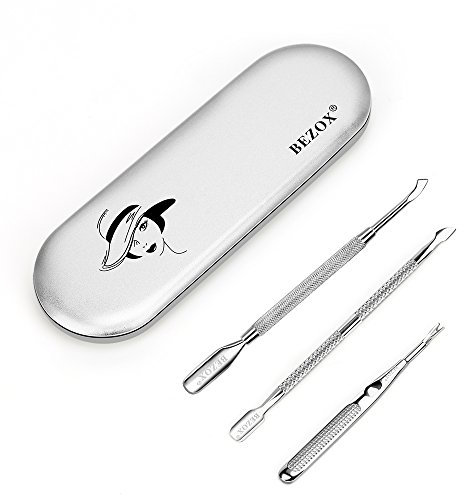 BEZOX Dreiteiliges Nagelhaut Schiebe Set & Nagel/Nagelhaut Löffel Schieber & Tote Haut Gabelentferner - hergestellt aus Edelstahl