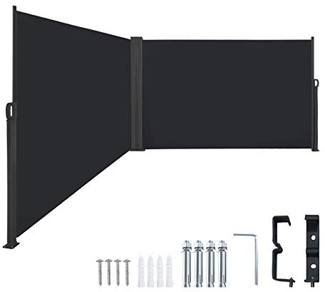 Froadp 180x600cm Tendalino Laterale Allungabile Robusto Poliestere Tenda da Sole Tendalini Avvolgibili Parasole a Scomparsa Paravento per Balcone Patio Giardino Terrazza(Antracite)