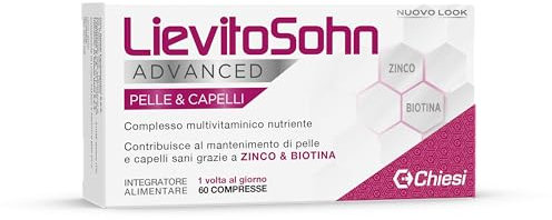 Chiesi, LievitoSohn Advanced Pelle e Capelli - Integratore Alimentare per il Benessere di Pelle e Capelli a base di Zinco e Biotina, Senza Glutine - Confezione da 60 compresse