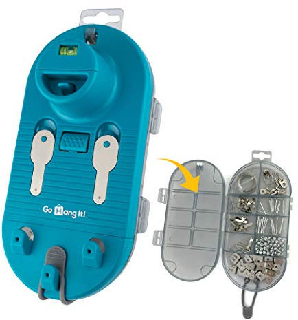 Go Hang It! Pro, All-in-One Picture Hanging Kit - Picture Leveling and Hanging Tool - Hang Sawtooth/Wire Hangers - Wall Hanging Kit and Level Tool - Hardware Case with 85-Piece Hanging Essentials