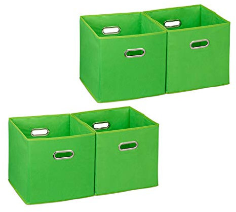 4 x Aufbewahrungsbox, Regalkorb ohne Deckel, Faltkiste mit Griff, Regalbox faltbar, Stoffbox quadratisch, 30 cm, grün