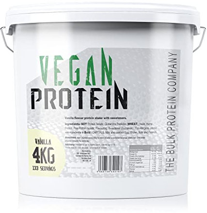 Vegan Protein 4kg - Plant Based Protein Powder - Supports Muscle Gains - Low Carbs & Low Fat - 133 Servings - The Bulk Protein Company (Vanilla)