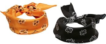 Urban Classics Unisex Satin 2-Pack Bandana, Black/orange, one Size