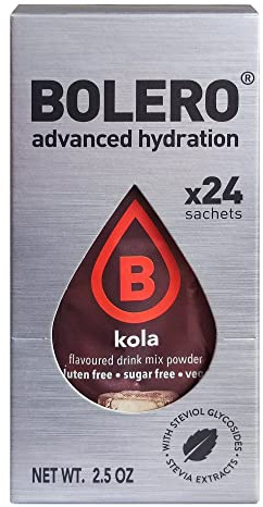 Bolero Drink 24 Bustine 3 gr grammi Sticks Frutta Preparato Polvere Solubile Per Bevanda Fresca in Acqua Prodotto, 72 grammi dolcificato alla stevia (Kola)