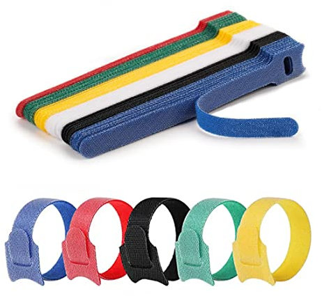 REQAG 60 bridas de nailon reutilizables con clips organizadores de para gestión de cables en negro, verde, azul, rojo, amarillo, blanco