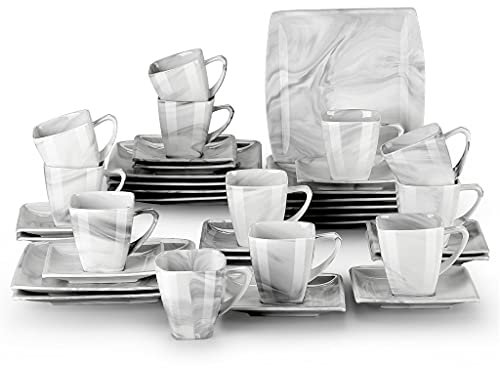 18/36pcs Marble Grey Porcelain Ceramic Drinkware Sets with Coffee Cups Saucers and Dessert Plates for 6 Person (Color : A) (B)