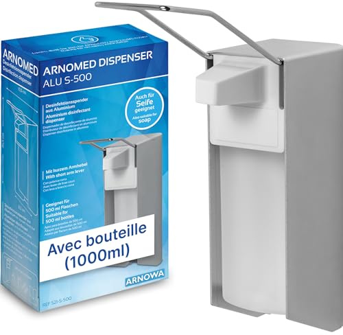 ARNOMED 1 Dispenser di sapone in alluminio, dispenser a muro gel disinfettante mani da 1000ml, Euro dispenser con leva lunga, dispenser gel disinfettante mani parete, dispenser bagnoschiuma doccia