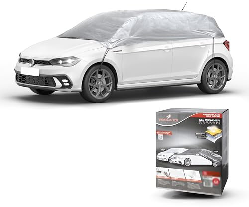 Walser Bâche de Protection pour Voiture All Weather Basic - Imperméable - 100% résistante aux intempéries - Bâche d'extérieur - Bâche de Voiture imperméable - Demi-Garage - Taille M - Argent