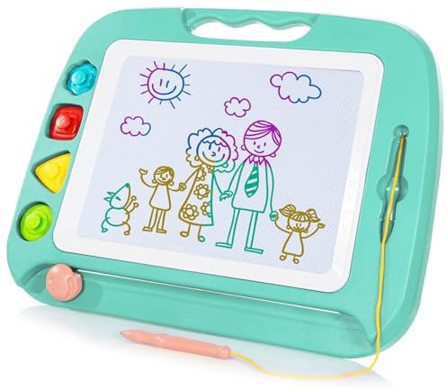 SGILE Große Magnetische Maltafel Zaubertafel, 42x32cm Zeichentafel Zaubermaltafel Malbrett mit 4 Form Stempel für Kinder ab 3 Jahre Geschenk,Grün