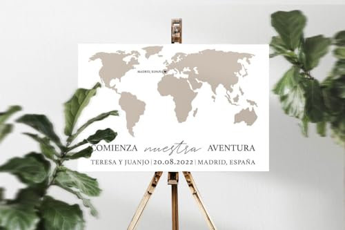 Cartel Bienvenida Mapamundi- Cartel boda - cartel bienvenida boda personalizado - cartel personalizado - boda - detalles boda - regalo boda - cartel bienvenida