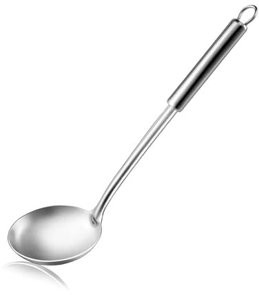 Cuchara sopera Pleafind (13,6 pulgadas), cuchara sopera, cuchara sopera de acero inoxidable, cuchara para freír, para remover y servir sopa en restaurantes y en casa, apta para lavavajillas