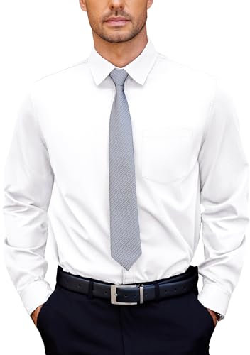 COOFANDY Hemd Herren Langarm Businesshemden Anzug Hemden Stretch Weißes Hemd Herrenhemd Formell Mit Tasche Bügelfreie Hemden Regular Fit Weiß L