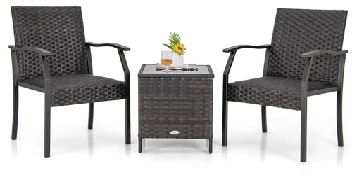 LIFEZEAL 3 TLG. Gartenmöbel Set, Polyrattan Gartenlounge, Rattan Essgruppe & Sitzgruppe & Esstisch, Balkonmöbel Set für 2 Personen, für Balkon Garten Terrasse