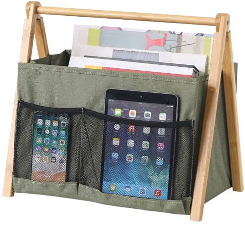 Neateam Porte-Revues Moderne Pliable en Bambou avec Poignée pour Bureau, Maison et Salon - Vert Foncé