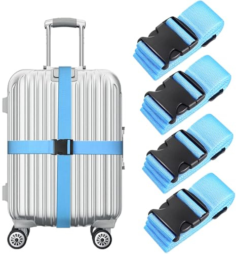 Luggage Straps for Suitcases Strap Suitcase Belts, Heavy duty Luggage Straps, Adjustable,Premium Accessory for Travel Bag Closure (Blue, 4pcs)