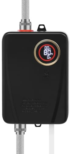 Mermajestic Mini scaldabagno elettrico, 220 V, 3500 W, scaldabagno elettrico, istantaneo, piccolo scaldabagno con indicatore di temperatura LED, senza serbatoio (nero)