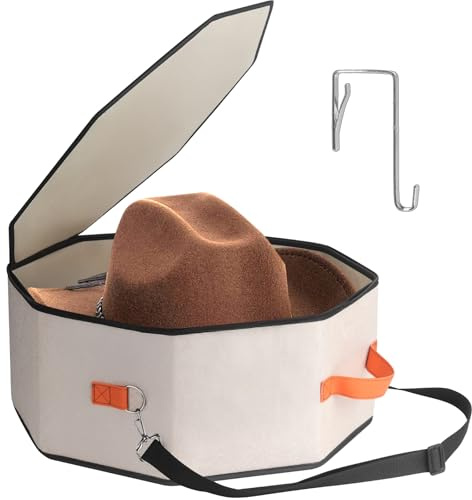 kushon Hat Storage Box for Women & Men, Hardboard Support Hat Boxes with 1 Door Hook Hat Organizer, Cowboy Hat Box for Travel, Hat Bag Hat Case (Beige)
