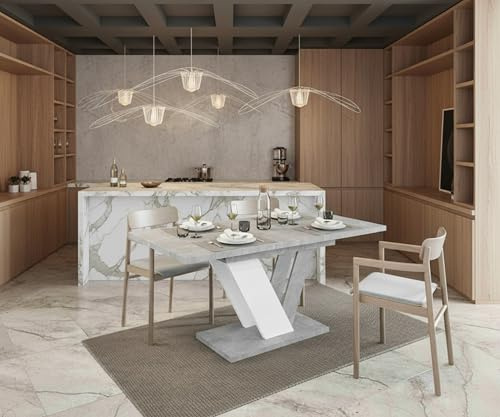 Extendable Dining Table with White Marble Effect, Modern Design, Sturdy Construction & Easy-to-Clean, Ideal for Dining Rooms | Accommodates Up to 6 People | 120-160 cm Length, White (White Stone)