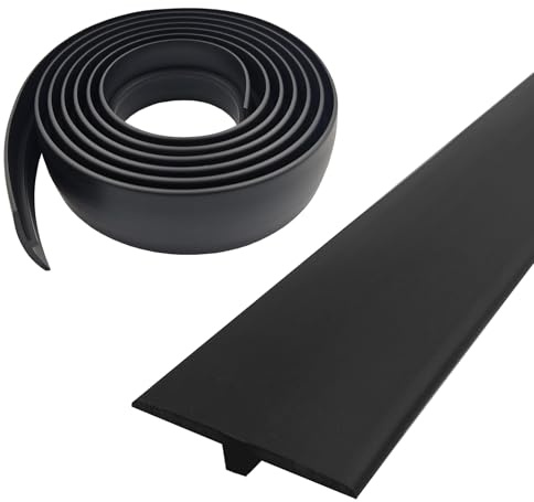 Övergångsprofil självhäftande, bredd 50 mm, flexibel PVC-övergångsrems-T-formdel, övergångslist utan borrning, täcklist (svart, 3 m)