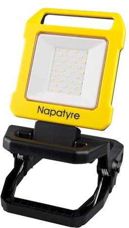 Napatyre Projecteur LED Rechargeable à Pince, 1000LM Projecteur LED Chantier Portable, 2 Modes 4000mAh Lampe de Travail Pour Camping, Chantier, Garage, Atelier