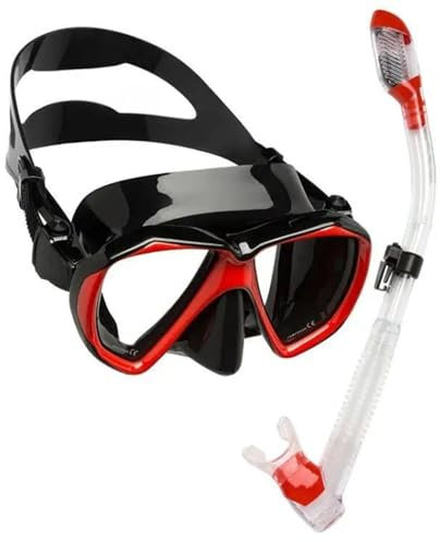 masker Dykmask Simsnorkelset Torrsnorkelsilikonkjol Lins i härdat glas för vuxna Dykmasker(Black Red)