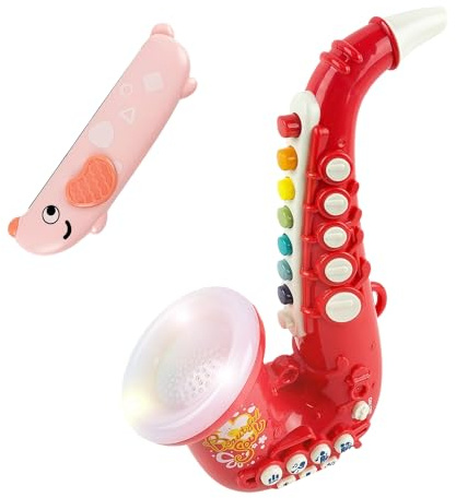 Toy Saxophone with Light & Sound, Toy Harmonica for Kids, Early Educational Toy Musical Instrument Toys for Toddlers Girls Boys Age 3+ (Red)