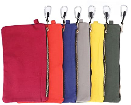 Haofy Canvasverktygsväska 6-pack 31x19cm, Färgkodade Fack | Slitstark canvas skyddar mot damm och repor, blixtlås fastnar inte i trånga utrymmen, handsfree bältesklämma för stege eller