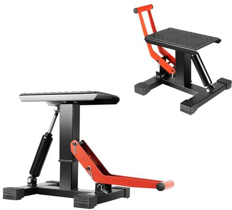 Sollevatore idraulico per moto, 400 kg, altezza regolabile (25 – 40 cm), con telaio in acciaio H e blocco di sicurezza, supporto per moto per fuoristrada, enduro, cross, imbottitura in gomma e design