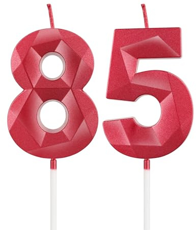 mciskin Red 85th Birthday Candles,85th Birthday Decorations for Women Men,3D Number 85 Candle for Cake,Red Candle Cake Toppers for Birthday Party Decorations Wedding Supplies