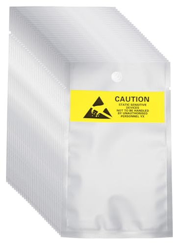sourcing map 200 bolsas antiestáticas de 3.1 x 5.3 pulgadas, parte superior abierta con agujero, bolsa de blindaje ESD con etiquetas para disco duro, disco duro, SSD, placas base de dispositivos