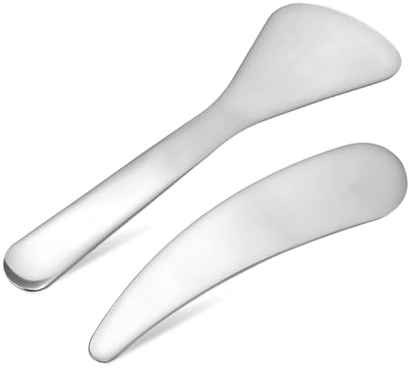 Beatifufu 2 piezas Espátulas de Belleza de Acero Inoxidable Cucharas para Aplicar Cremas y Lociones Faciales Herramientas Reutilizables para Cuidado Piel Suaves y Aptas para Piel Sensible